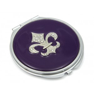 Compact Mirror - 12 PCS - Enamel w/ Rhinestone Fleur De Lis Charm - Purple -MR-GM1259PU